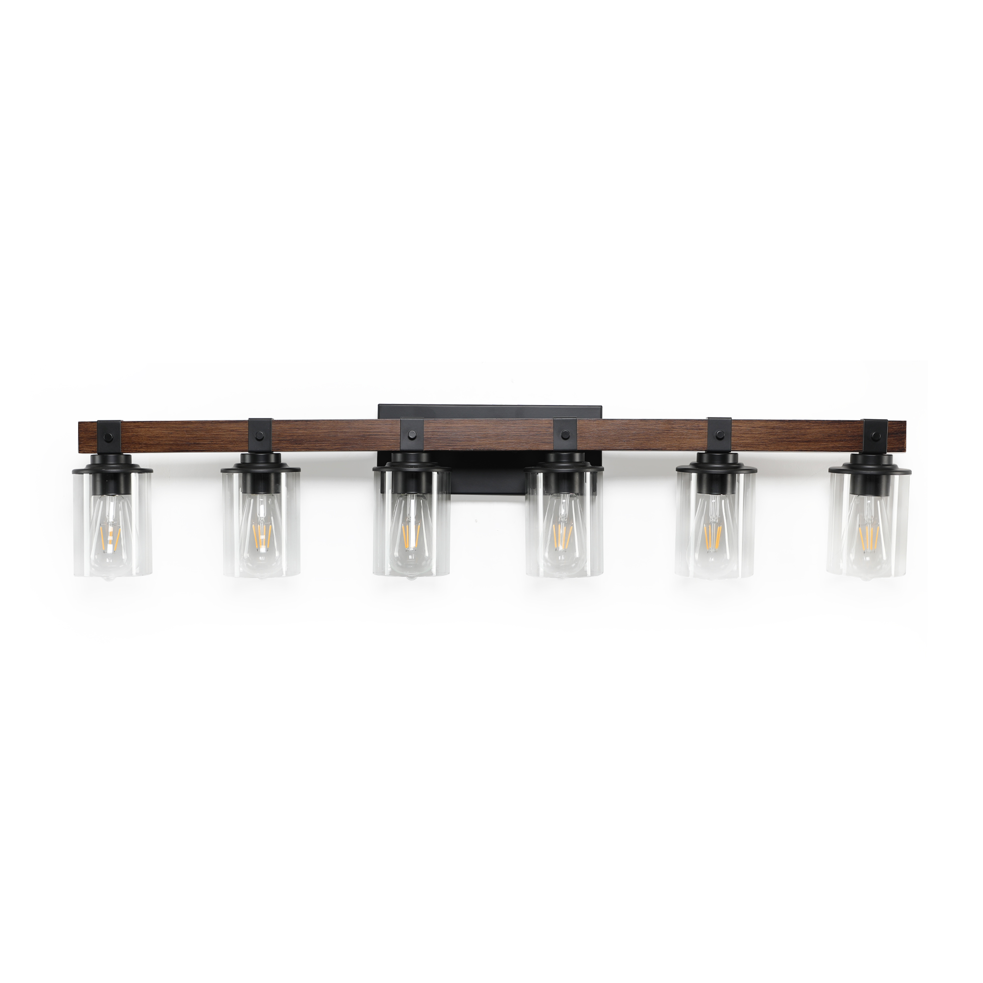 Modern 5-Light Bathroom Vanity Wall Light with Wood Accent
