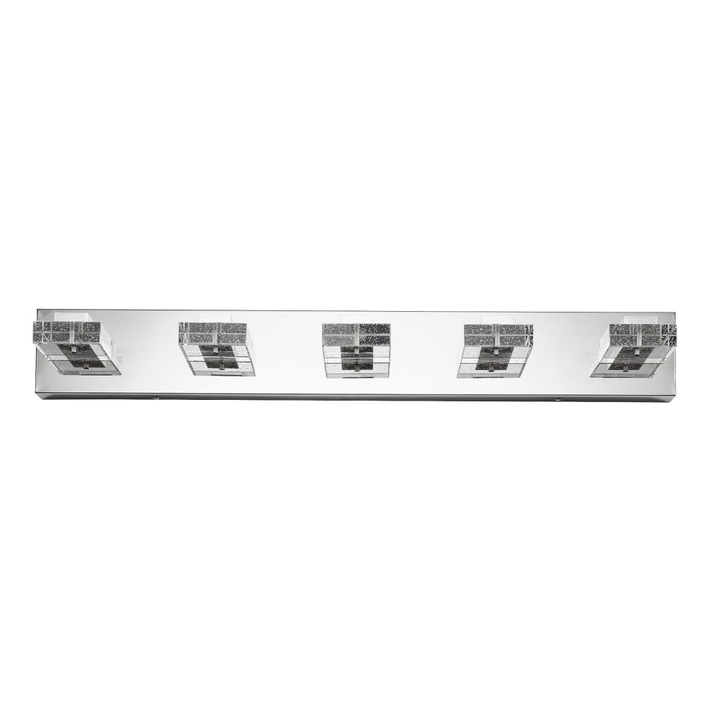 Modern 5-light white bathroom vanity light White linear vanity light above bathroom mirror Five-light bathroom wall light Modern bathroom mirror lighting fixture White vanity light for master bathroom Contemporary linear bathroom wall light Bathroom vanity light product dimensions Five-light vanity fixture detail view Modern mirror light for dressing room Cozy Home Lighting white vanity light