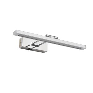 16-inch chrome LED bathroom wall light Chrome linear wall light above bathroom mirror Silver LED vanity mirror light for modern bathroom Modern chrome bathroom wall-mounted light Linear LED mirror light for vanity area Chrome bathroom wall light side detail 16-inch bathroom wall light product dimensions LED vanity wall light mounting structure Modern mirror light for powder room and dressing area Cozy Home Lighting chrome bathroom wall light