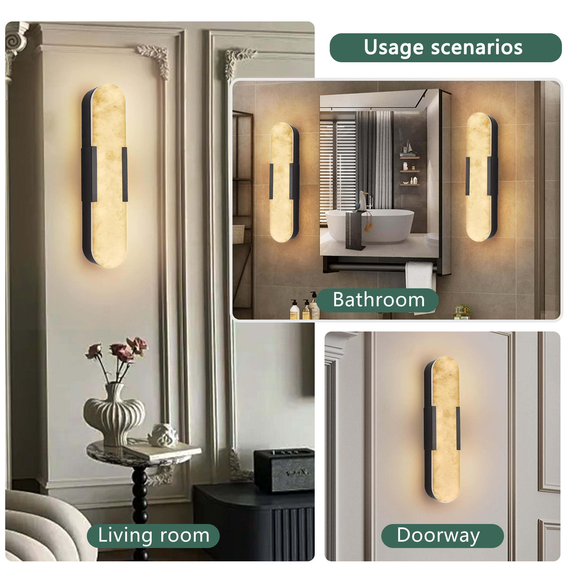 Modern Black Tall Marble Wall Light Double Head LED Wall Sconce for Bedroom Hallway - Image 9