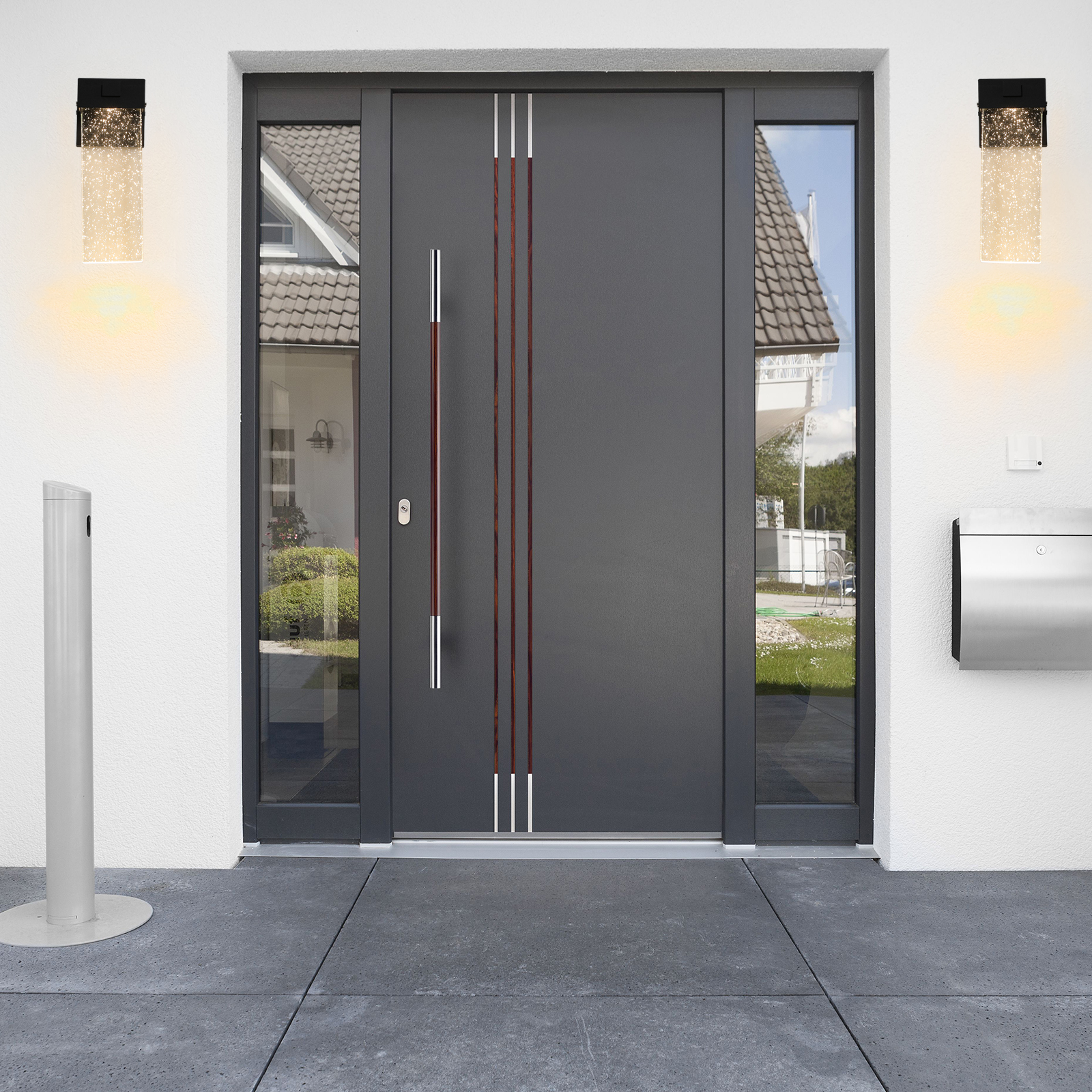 Modern Double LED Outdoor Wall Light Black Waterproof Exterior Sconce - Image 2