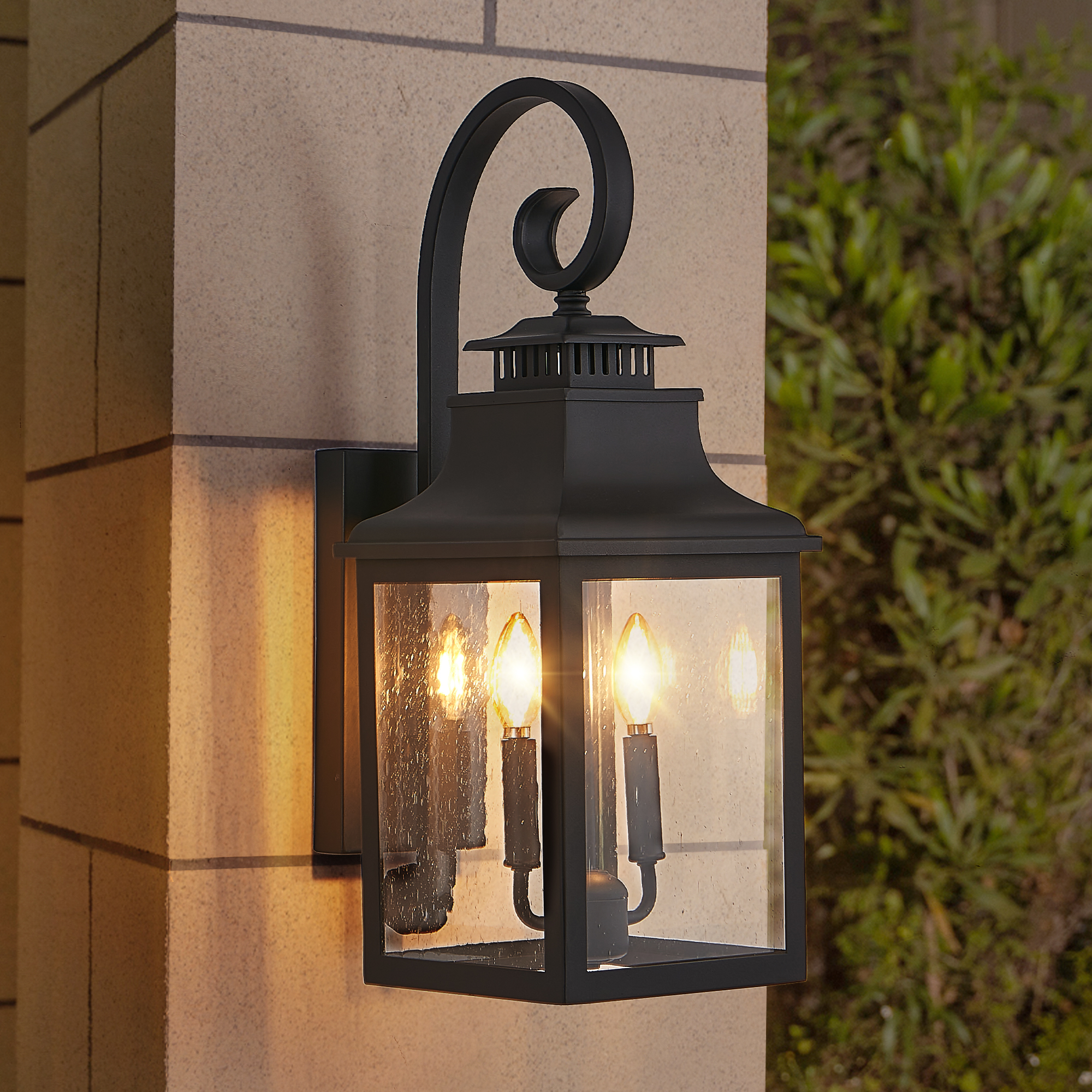 Modern Double Light Outdoor Wall Sconce Black Waterproof Exterior Lantern - Image 2
