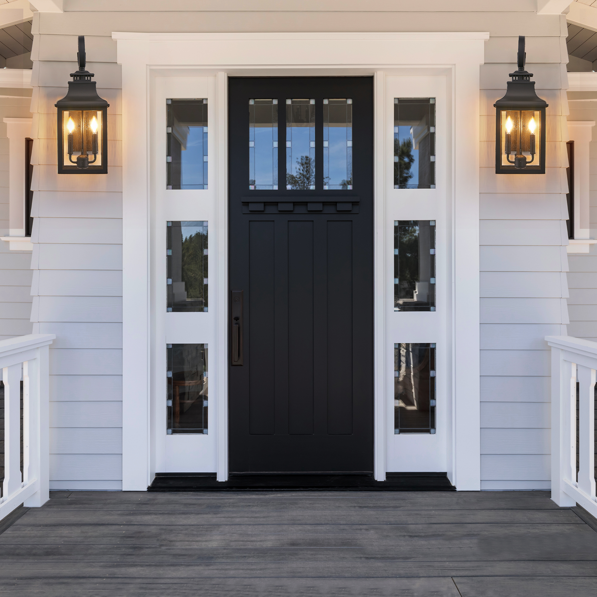 Modern Double Light Outdoor Wall Sconce Black Waterproof Exterior Lantern - Image 3