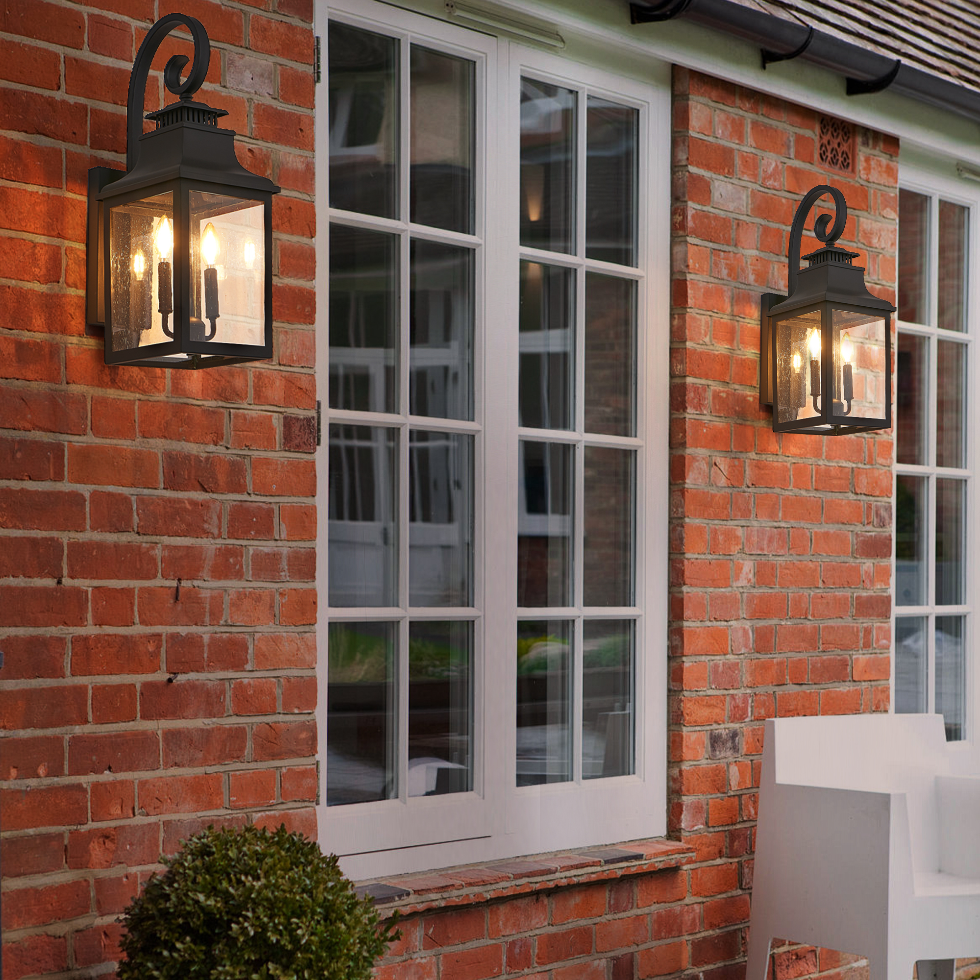 Modern Double Light Outdoor Wall Sconce Black Waterproof Exterior Lantern - Image 4