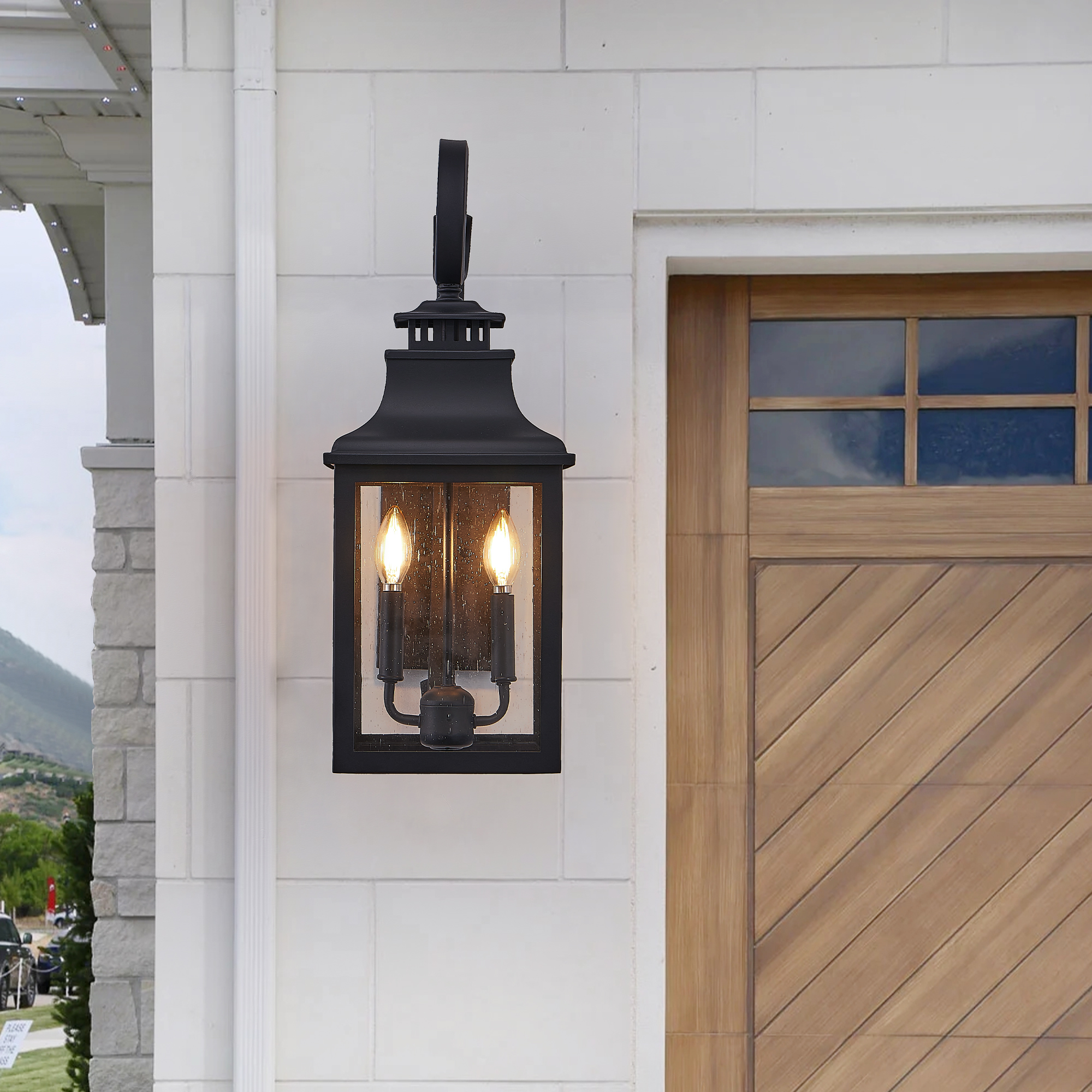 Modern Double Light Outdoor Wall Sconce Black Waterproof Exterior Lantern - Image 5