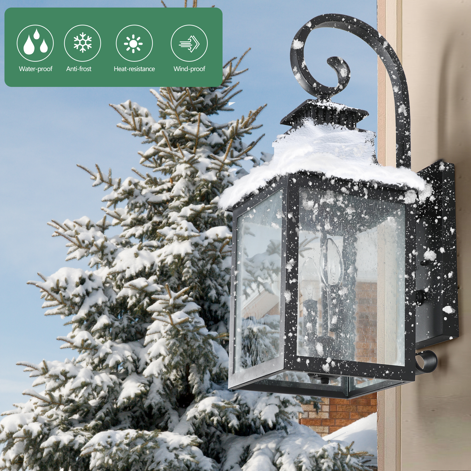 Modern Double Light Outdoor Wall Sconce Black Waterproof Exterior Lantern - Image 6