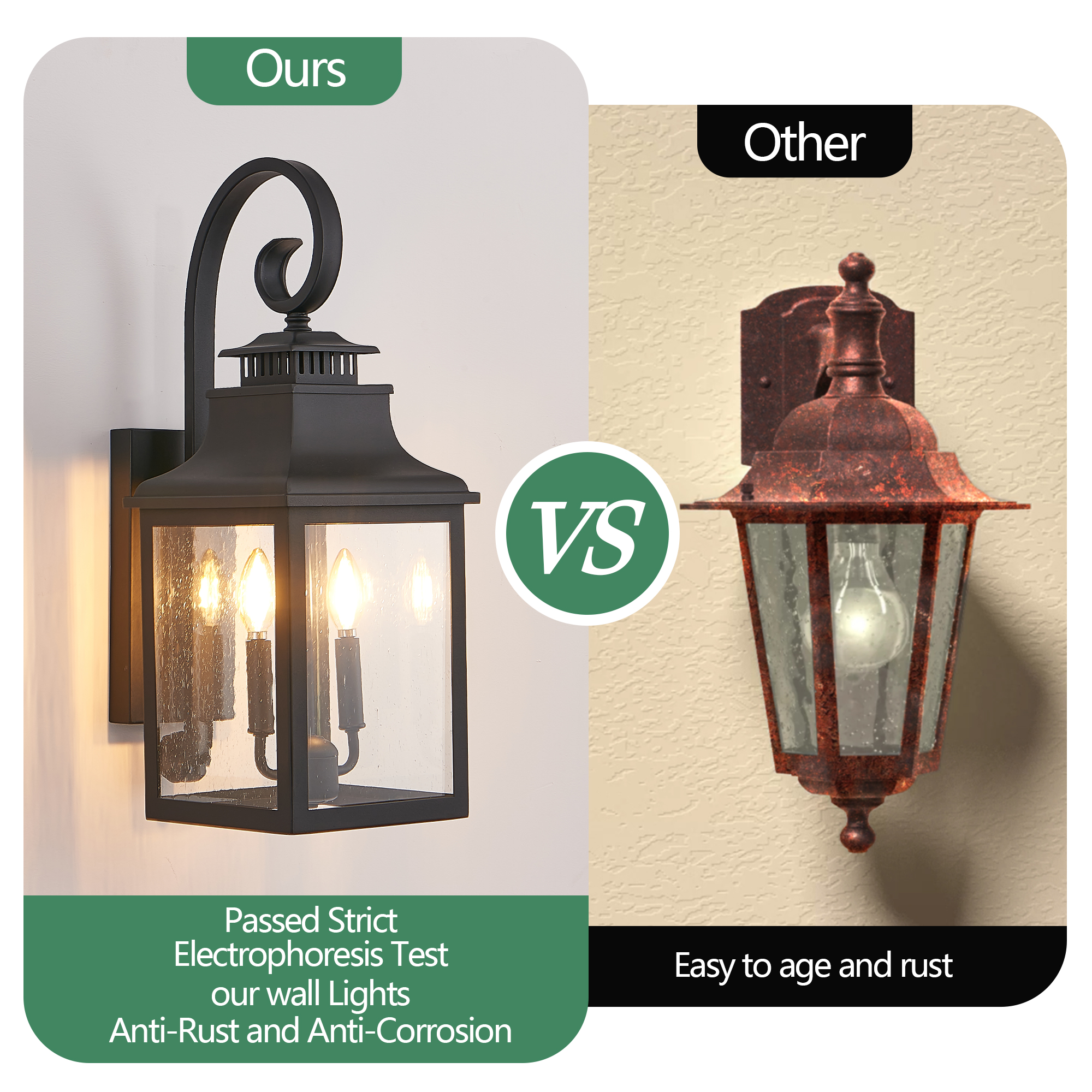 Modern Double Light Outdoor Wall Sconce Black Waterproof Exterior Lantern - Image 8