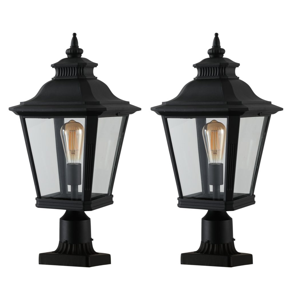 Modern double head outdoor post light black waterproof garden lamp