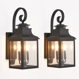 Modern Double Outdoor Wall Sconce Black Waterproof Exterior Lantern