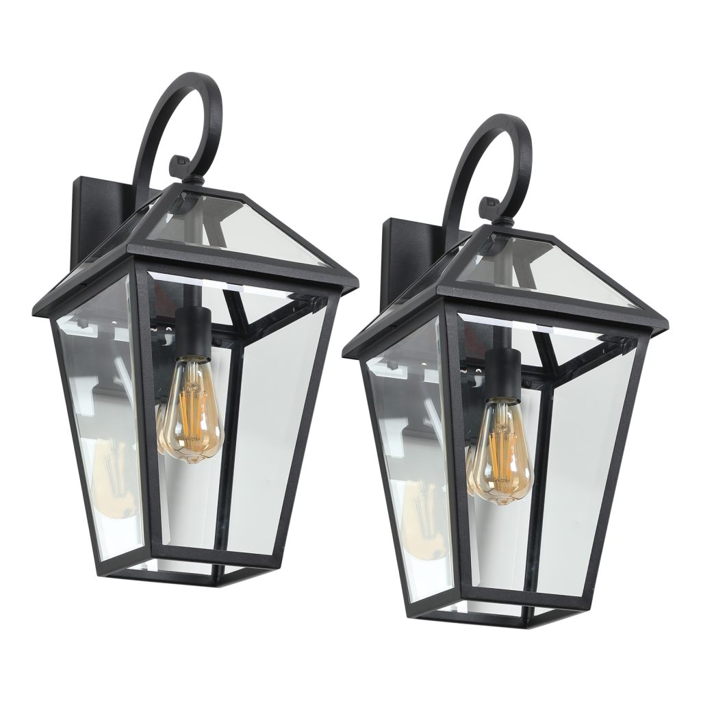 2 Pack Outdoor Wall Lanterns Black Waterproof Exterior Lights