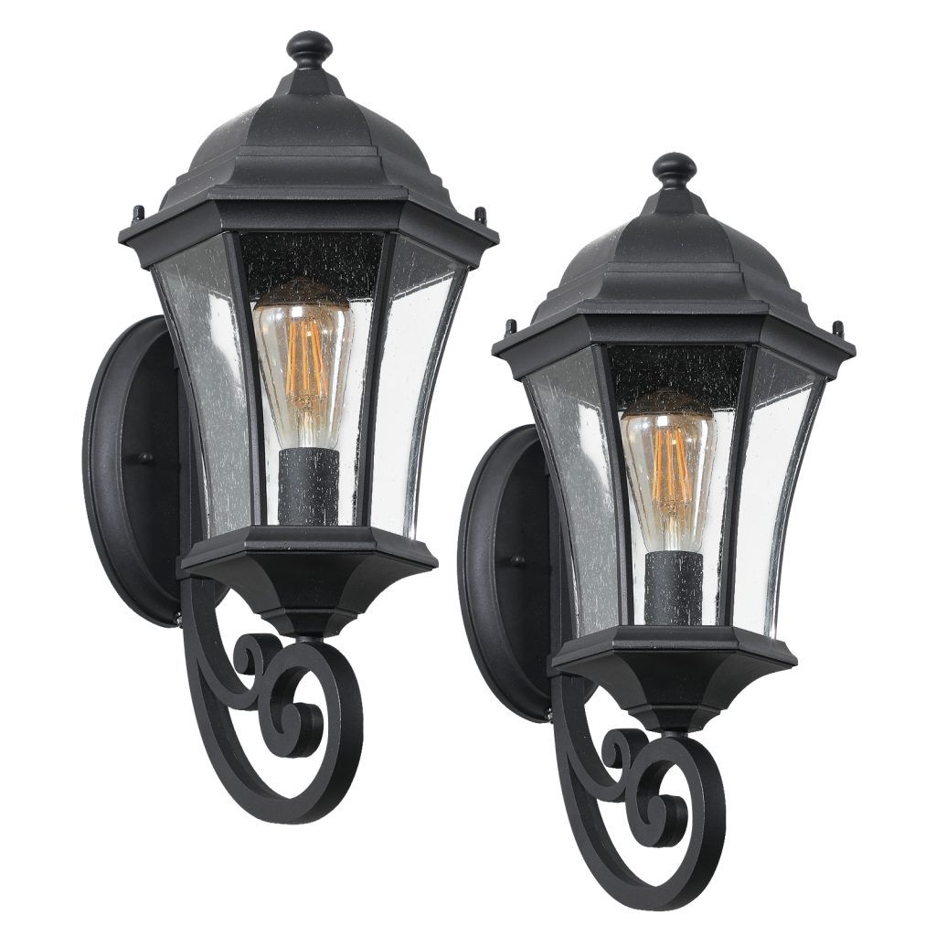 Traditional Double Outdoor Wall Lantern Black Waterproof Exterior Light