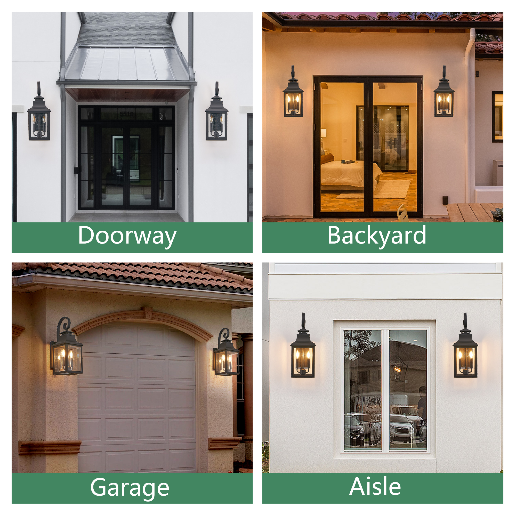 Modern Double Light Outdoor Wall Sconce Black Waterproof Exterior Lantern - Image 9