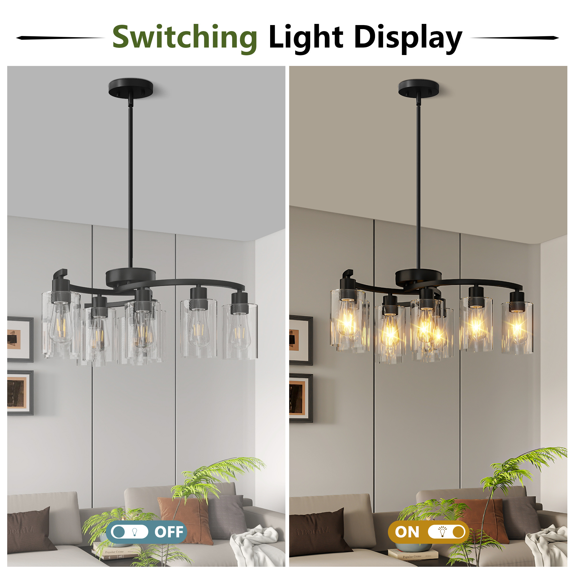 9 Light Chandelier – Modern Black Glass Shade Dining Room Light - Image 4
