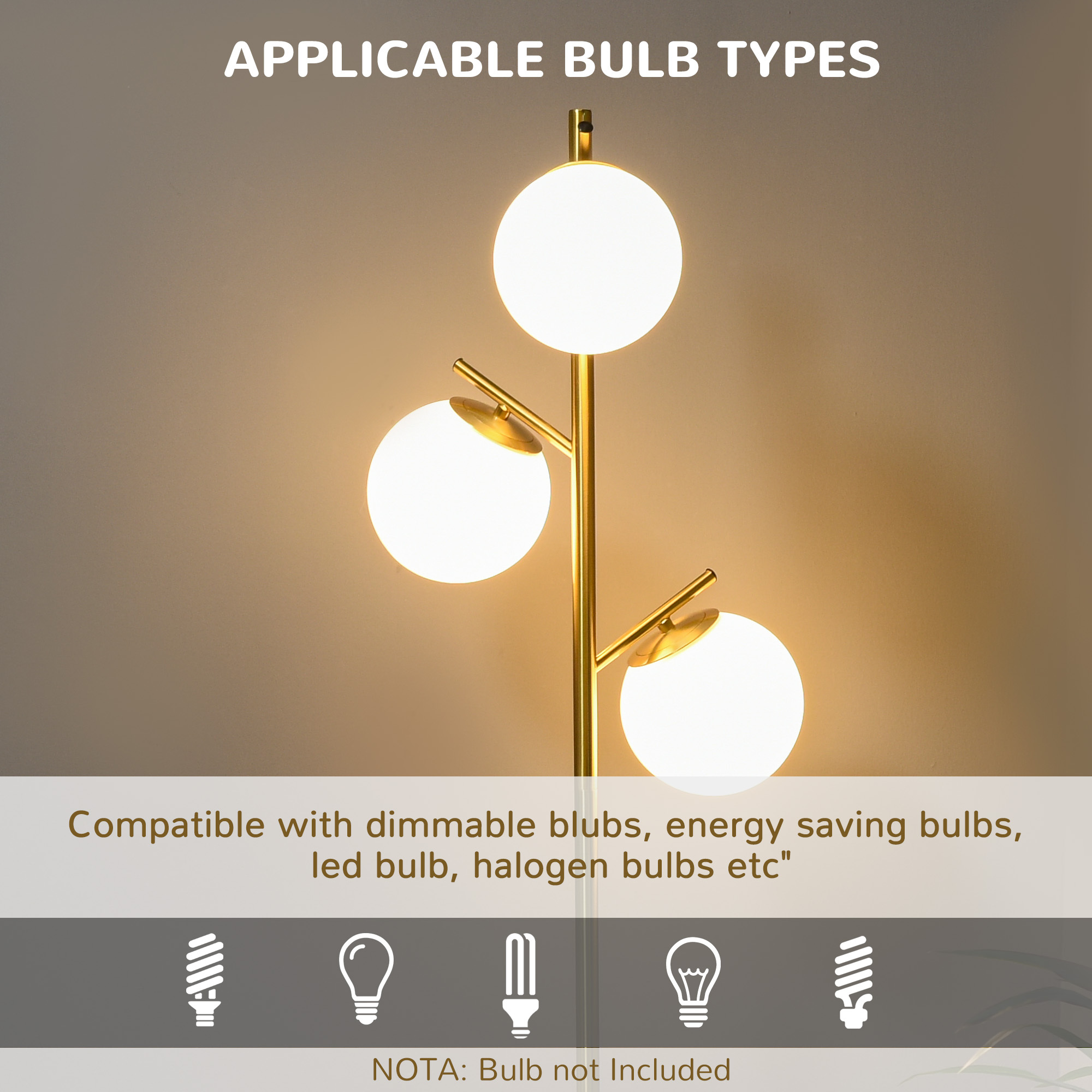 3-Light Floor Lamp – Gold Standing Lamp with Glass Shades - Image 2
