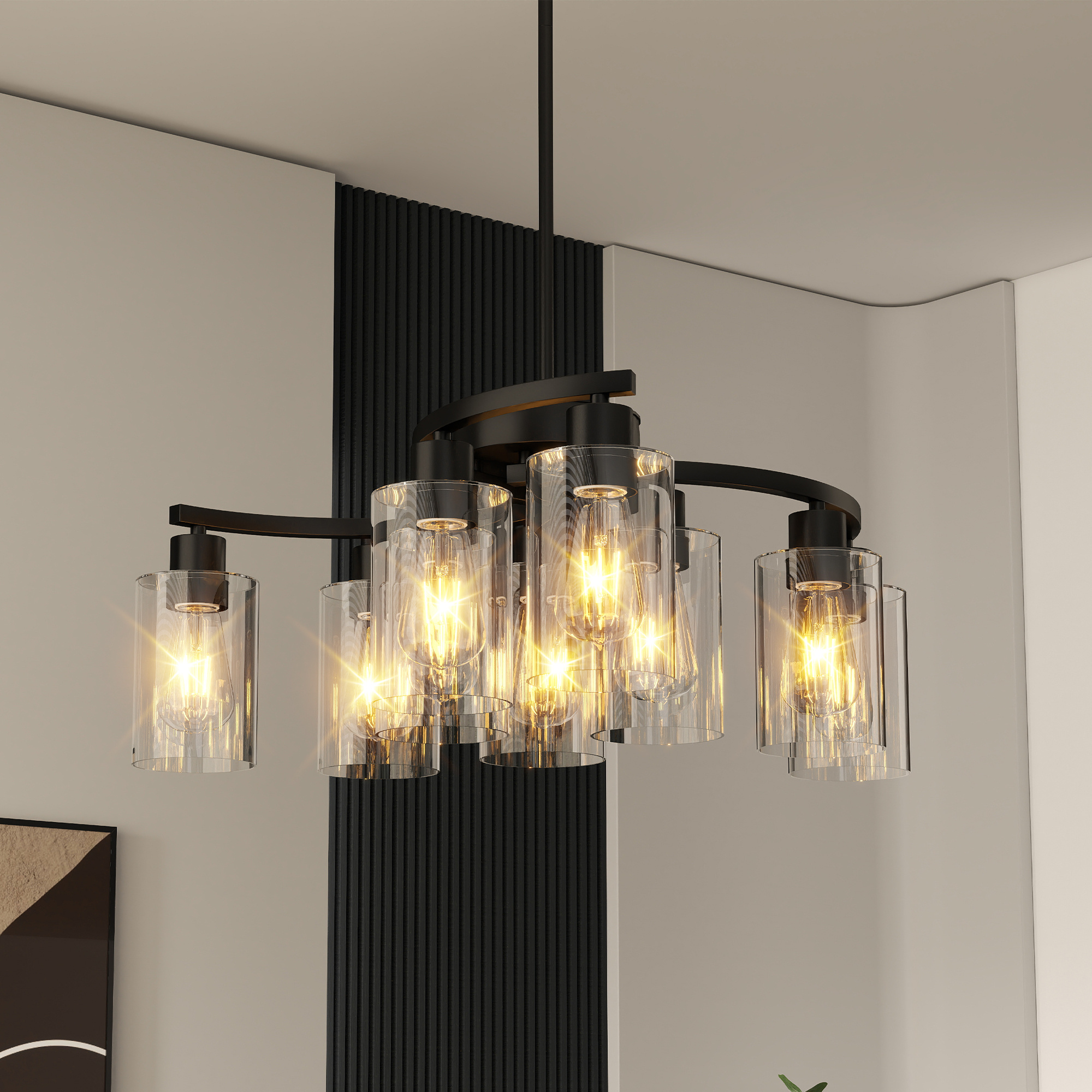 9 Light Chandelier – Modern Black Glass Shade Dining Room Light - Image 6