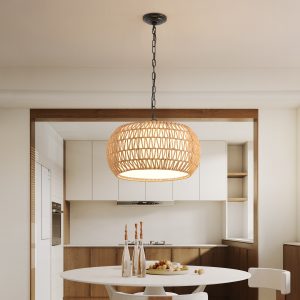 Boho Pendant Light – Woven Jute Rope Hanging Ceiling Lamp