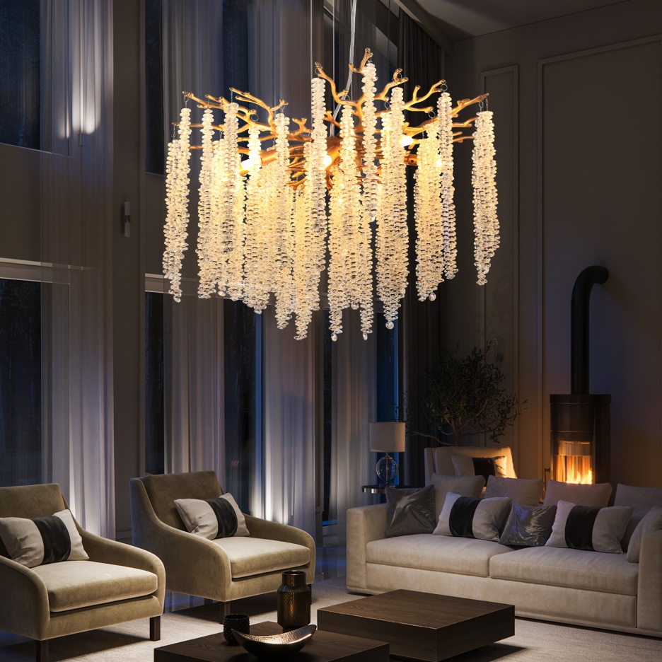 Crystal LED Chandelier – 24 Inch Round Chrome Hanging Light