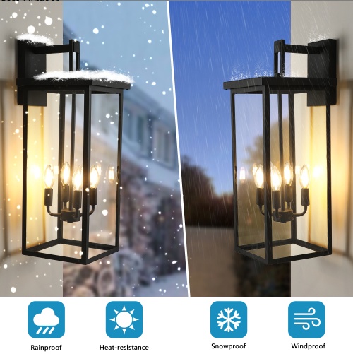 Outdoor Wall Lantern – 26 Inch Black Metal Glass Porch Light - Image 6