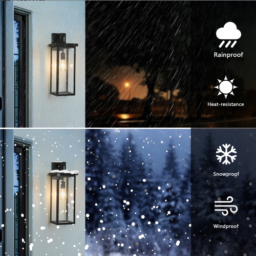 Outdoor Wall Lanterns – Set of 2 Black Metal Porch Lights - Image 4