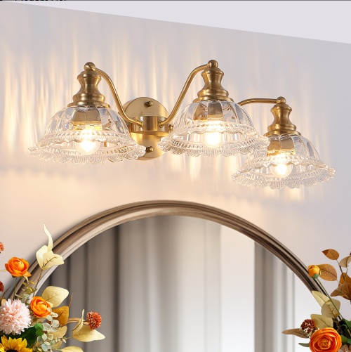 3 Light Gold Bathroom Vanity Light – 24 Inch Clear Glass Fixture