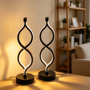 LED Spiral Table Lamp – White Double Question Mark USB Desk Light