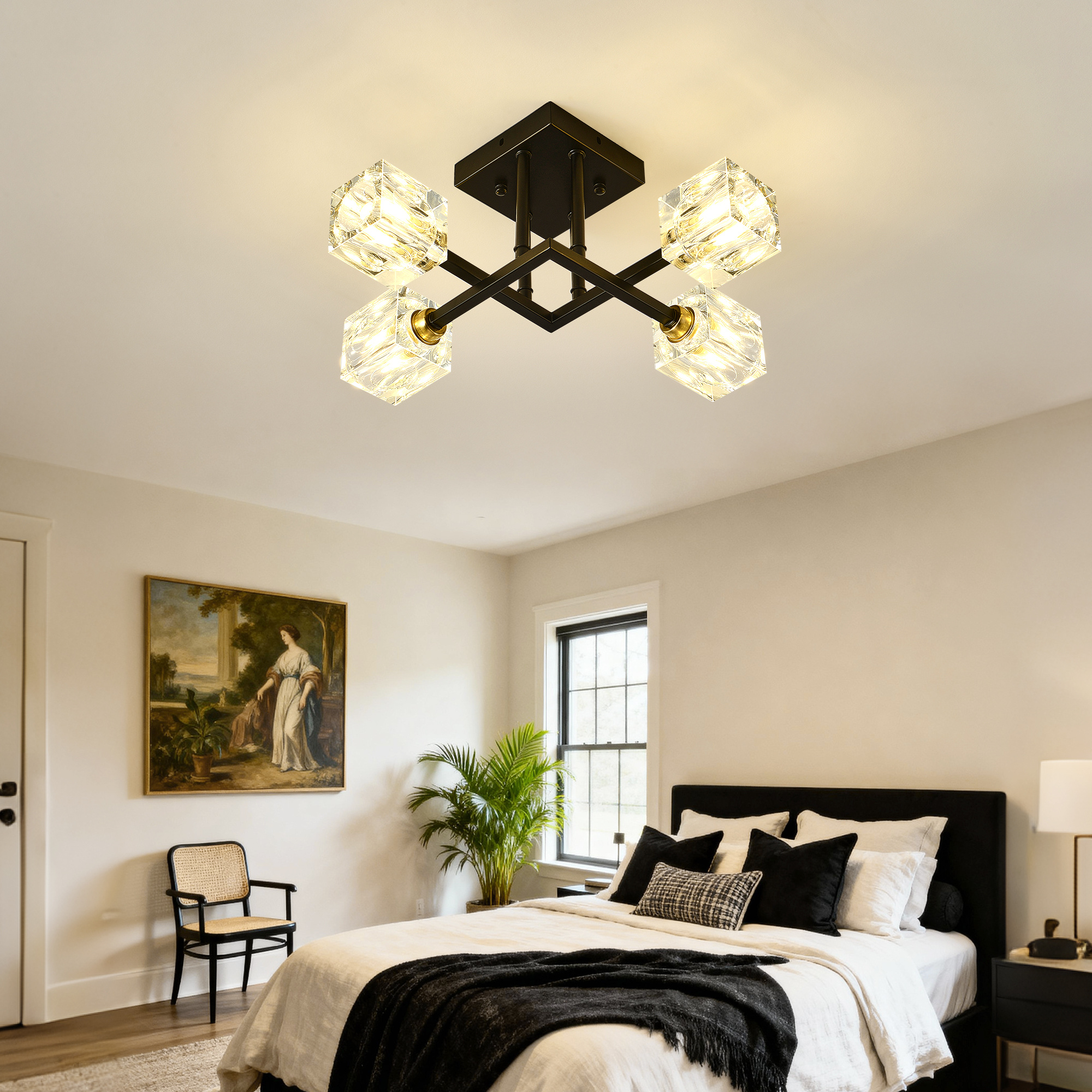 Crystal Ceiling Light – 4-Light Modern Black Flush Mount Fixture - Image 2