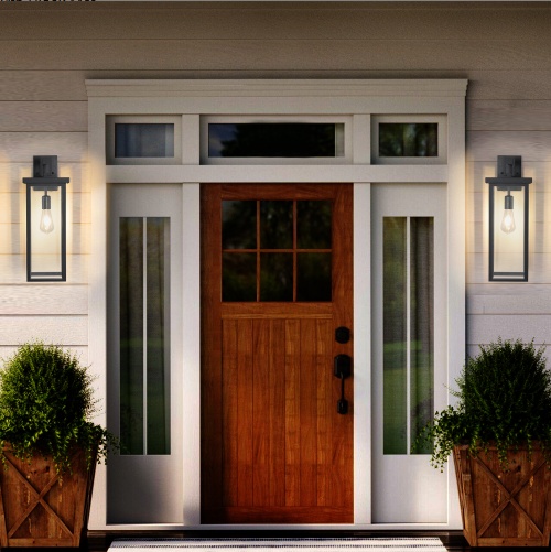 Outdoor Wall Lanterns – Set of 2 Black Metal Porch Lights