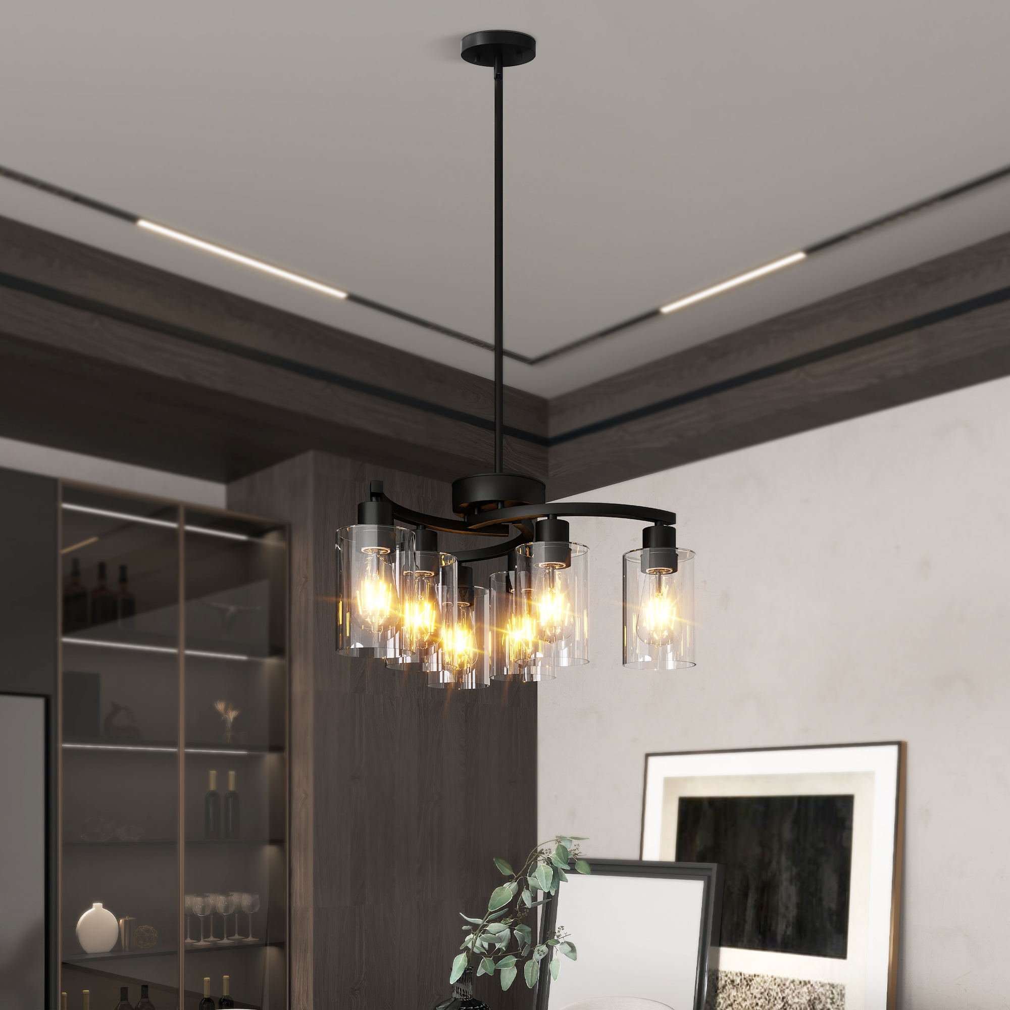 6 Light Black Chandelier – Modern Farmhouse Glass Dining Room Light - Image 2