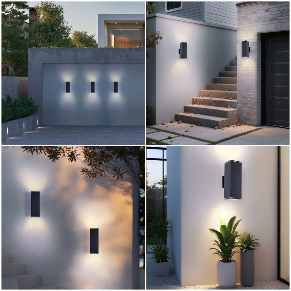 Outdoor Wall Sconce – 14 Inch Modern Black Up Down Porch Light