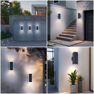Outdoor Wall Sconce – 14 Inch Modern Black Up Down Porch Light