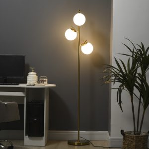 3-Light Floor Lamp – Gold Standing Lamp with Glass Shades