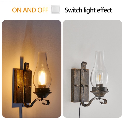 Plug In Wall Sconces Set of 2 – Rustic Black Gold Glass Lights - Image 6