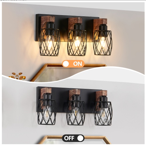 3 Light Bathroom Vanity Light – 18 Inch Rustic Black Cage Fixture - Image 7