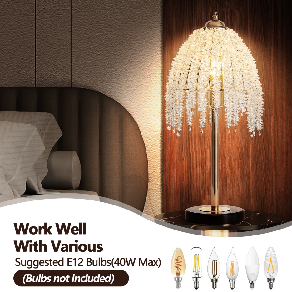 Crystal Table Lamp – Gold Bedside Lamp with Crystal Shade - Image 4