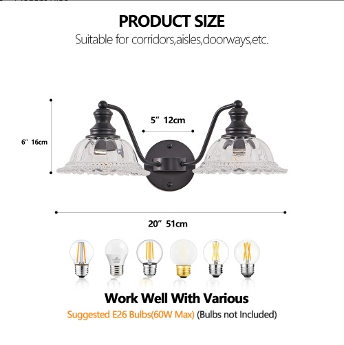 2 Light Bathroom Vanity Light – Black Glass Wall Sconce - Image 2