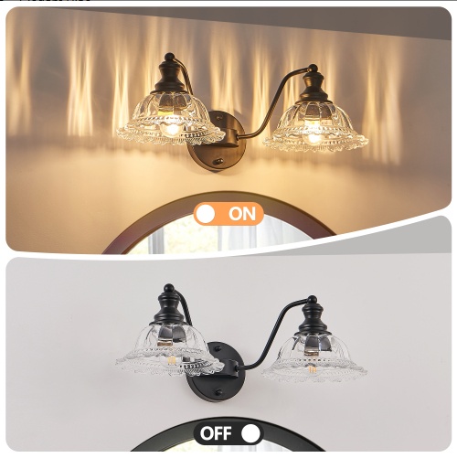 2 Light Bathroom Vanity Light – Black Glass Wall Sconce - Image 4