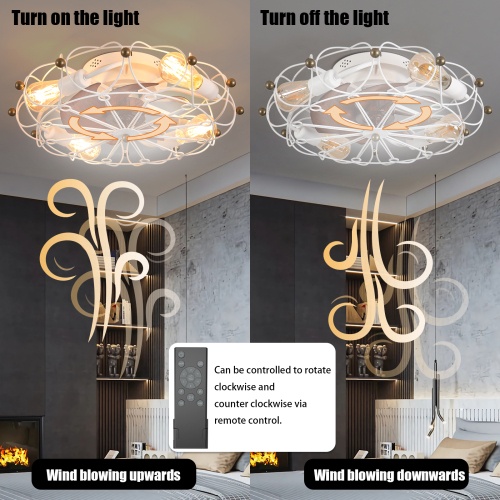 Caged Ceiling Fan with Light – Industrial Flush Mount Fan - Image 3
