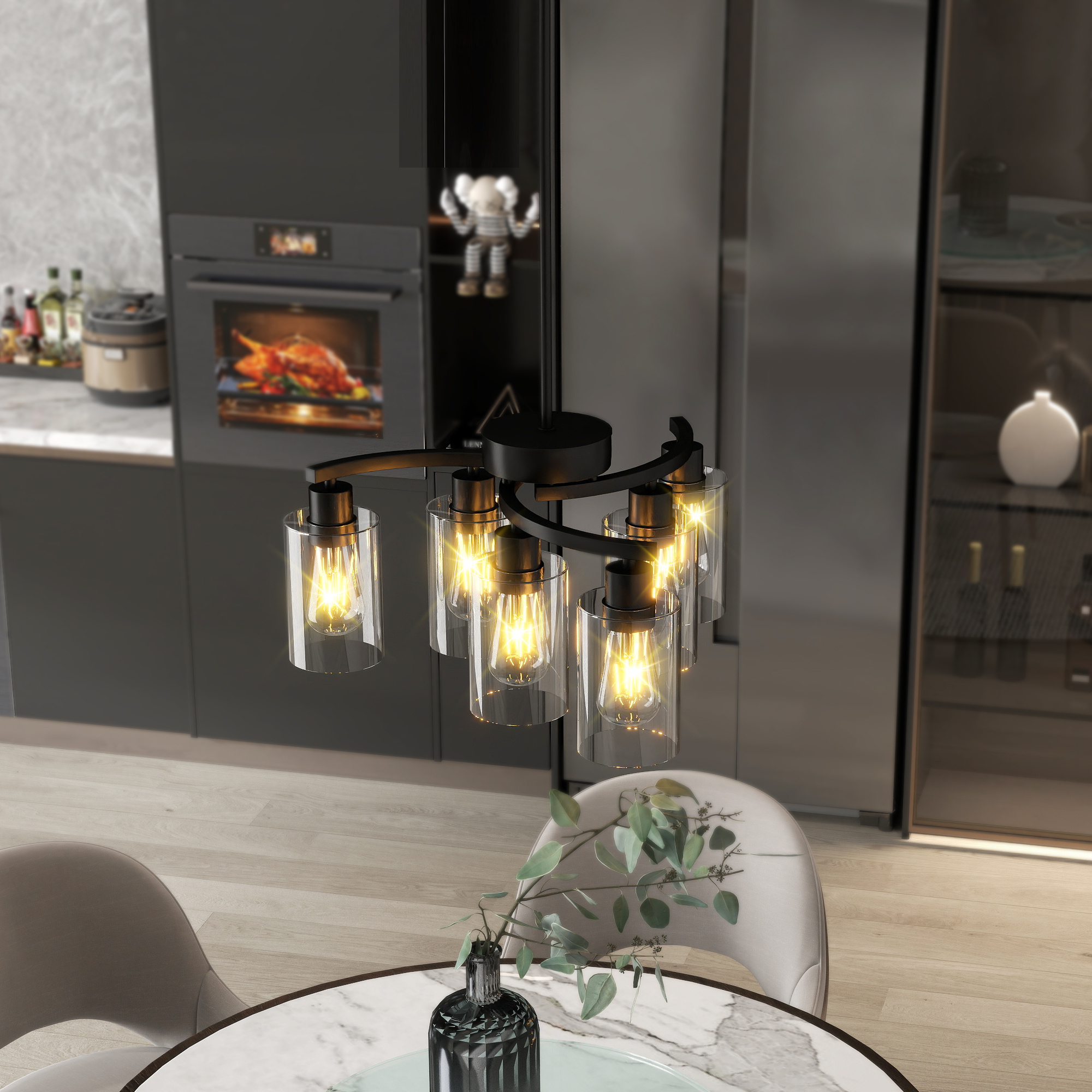 6 Light Black Chandelier – Modern Farmhouse Glass Dining Room Light - Image 7