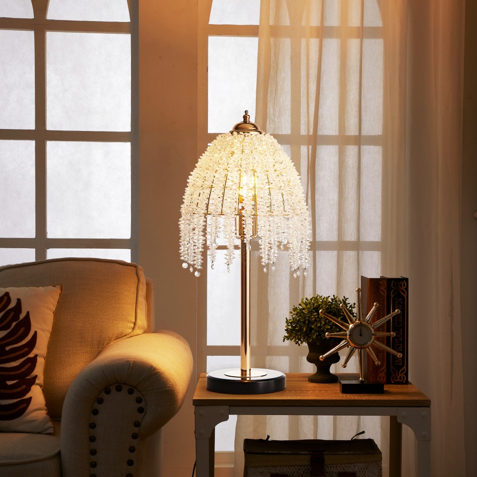 Crystal Table Lamp – Gold Bedside Lamp with Crystal Shade