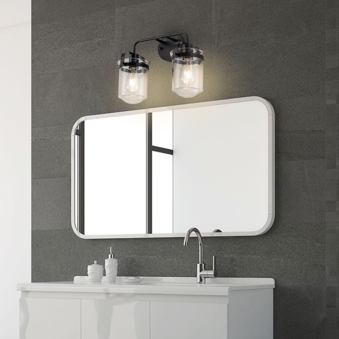 2 Light Wall Sconce – Black Bathroom Vanity Light with Clear Glass - Image 7