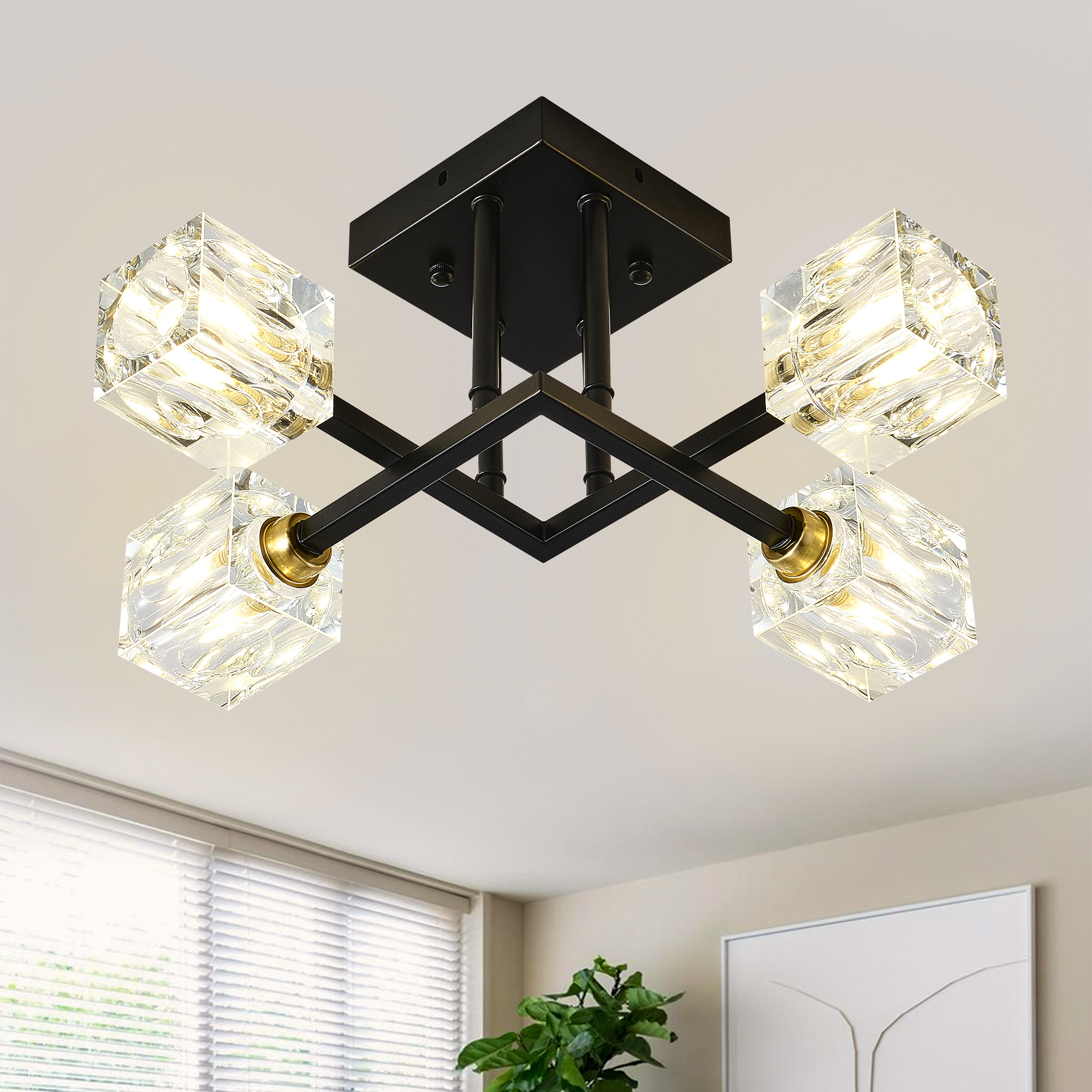 Crystal Ceiling Light – 4-Light Modern Black Flush Mount Fixture - Image 4