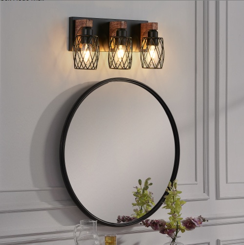 3 Light Bathroom Vanity Light – 18 Inch Rustic Black Cage Fixture - Image 6
