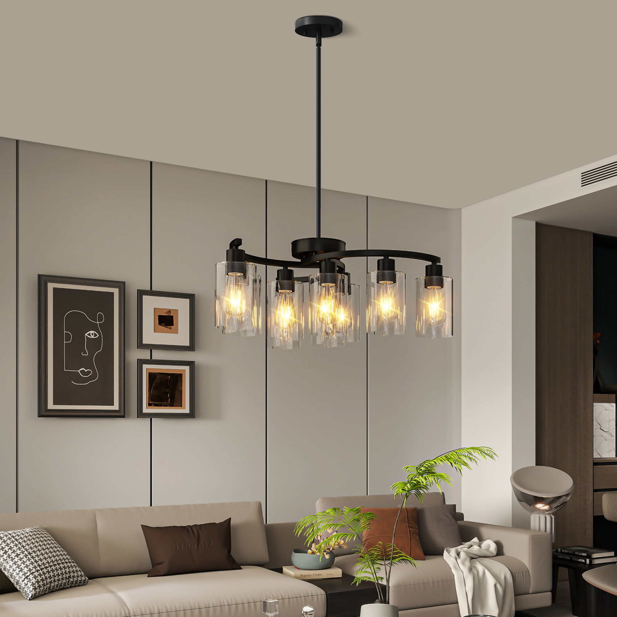 9 Light Chandelier – Modern Black Glass Shade Dining Room Light - Image 3