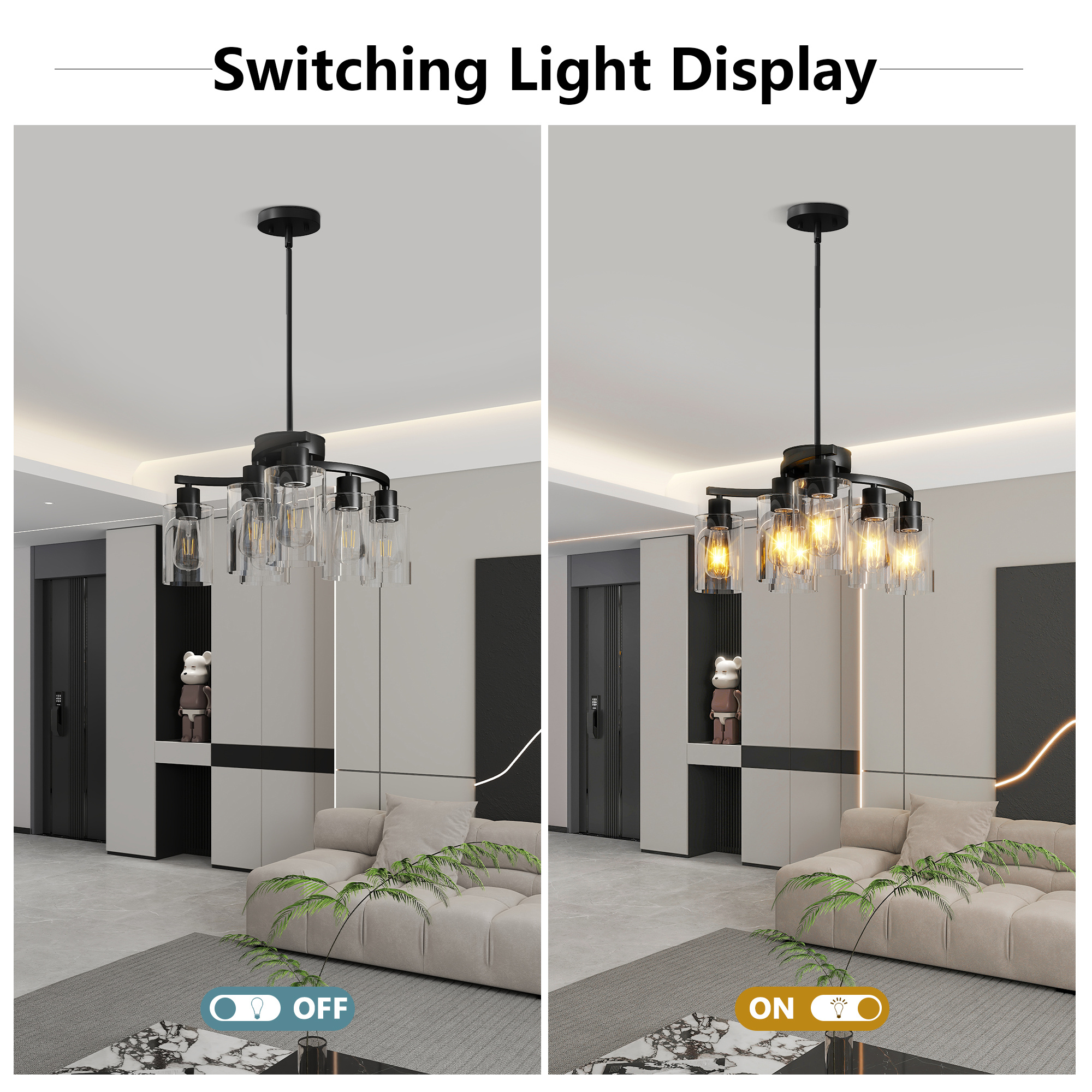 6 Light Black Chandelier – Modern Farmhouse Glass Dining Room Light - Image 4