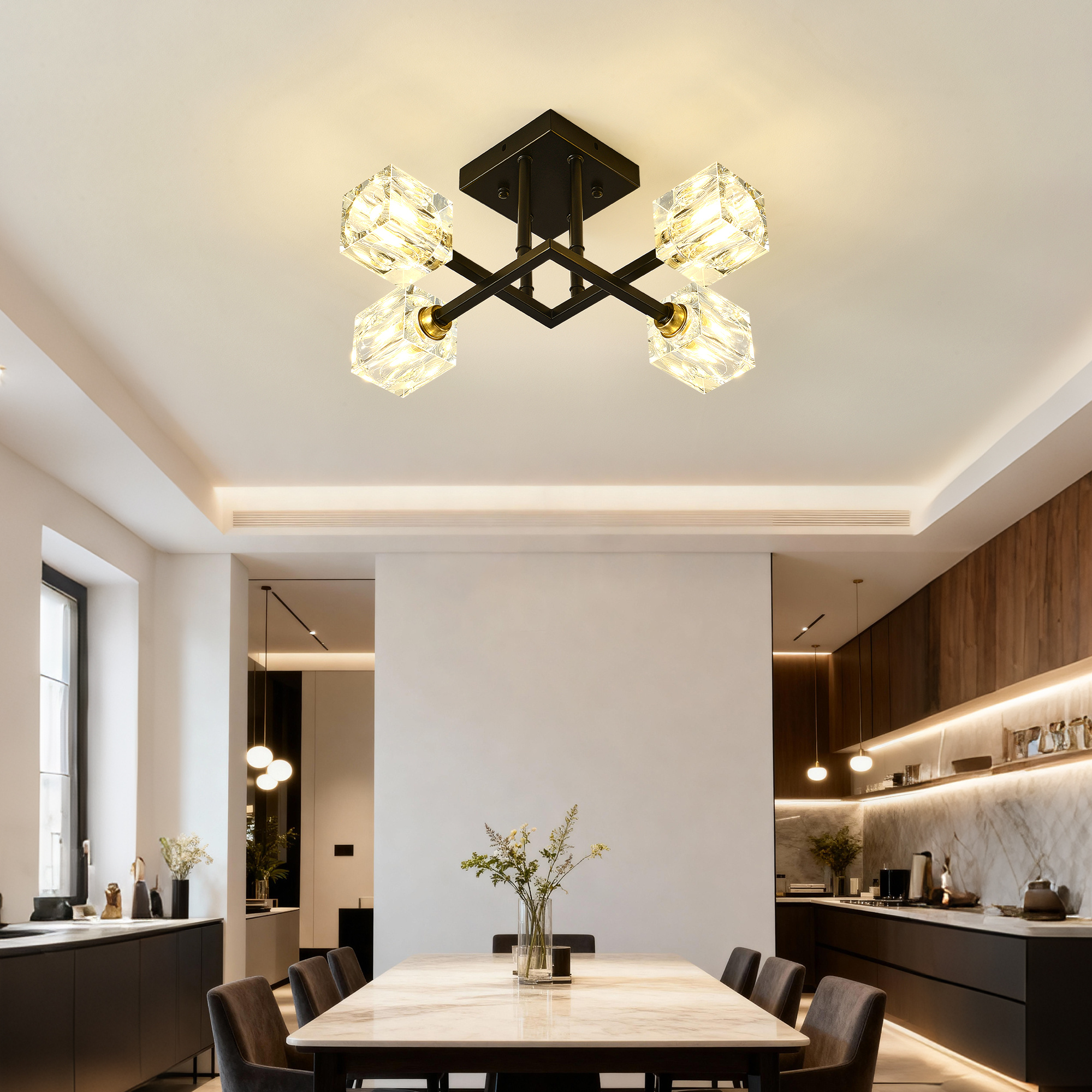Crystal Ceiling Light – 4-Light Modern Black Flush Mount Fixture - Image 3