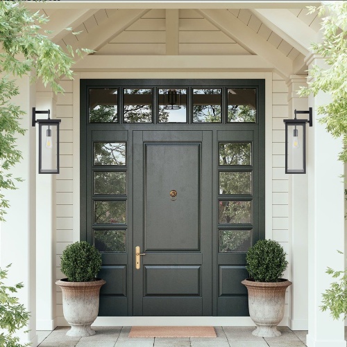 Outdoor Wall Lanterns – Set of 2 Black Metal Porch Lights - Image 2