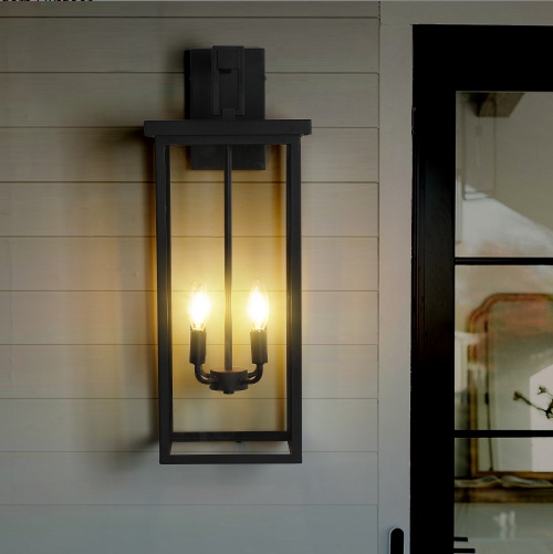 Outdoor Wall Lantern – 26 Inch Black Metal Glass Porch Light - Image 2