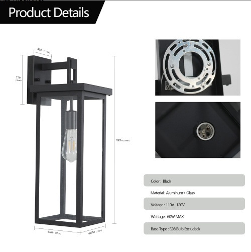 Outdoor Wall Lanterns Set of 2 – 20 Inch Black Porch Lights - Image 5