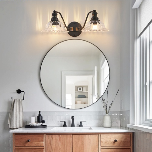 2 Light Bathroom Vanity Light – Black Glass Wall Sconce - Image 3