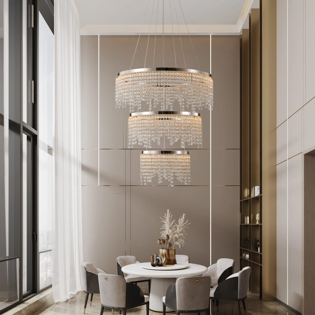 Gold Pendant Light Set – 3 Pack Clear Ribbed Glass Hanging Lights